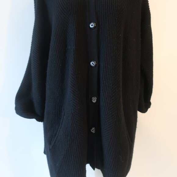 Womens Rani Arabella 100% Cashmere Black Ribbed Button Down Cardigan Sweater M - Picture 3 of 14